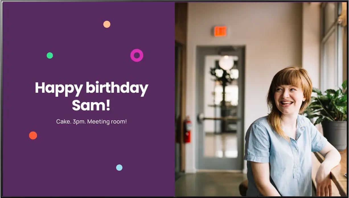 Juuno showing an office birthday announcement